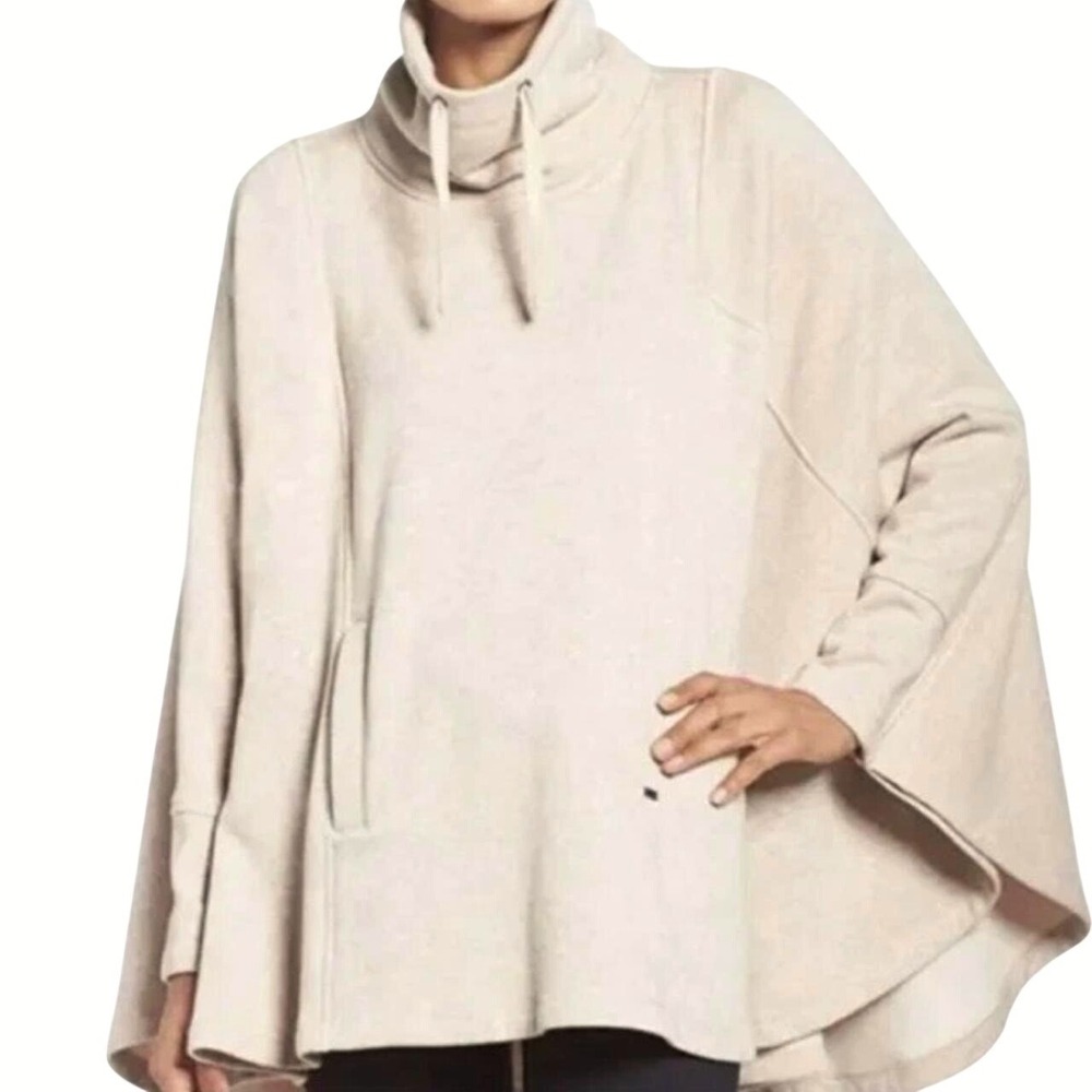 UGG Australia Poncho Sweatshirt Sz XS/S Oatmeal Heather Fleece Cape Funnel Neck